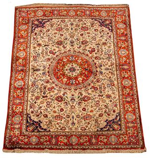 Persian Qum Pictorial Silk Rug, 6' x 4'