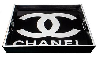 Chanel Style Glam Fashion Black Lacquered Tray