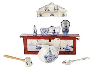 Group of 8 Blue Delft Windmill Motif Articles