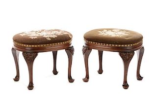 Pair of Queen Anne Style Needlepoint Footstools