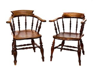 Pair, American Colonial Style Turned Oak Chairs