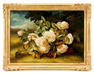 "White Roses", Oil on Canvas, 20th C.