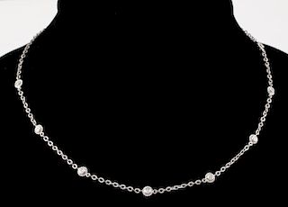 Ladies 14k White Gold & Diamond Chained Necklace