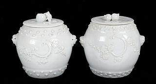 A Pair of Chinese Blanc De Chine Jars