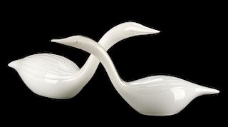 Pair, MCM Livio Seguso Murano Glass Swans, Signed
