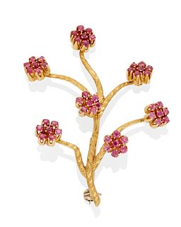 An Italian pink sapphire tree brooch