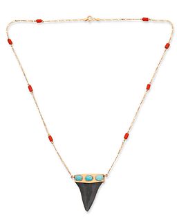 An Ivana Cella shark tooth and gem-set pendant necklace
