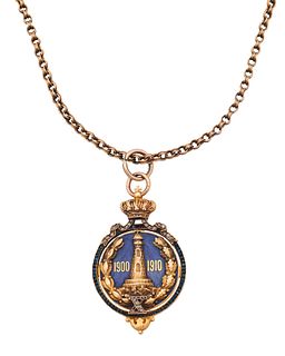 A Russian lighthouse commemorative medallion pendant necklace
