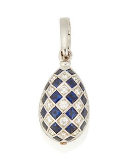 A Faberge sapphire, diamond and enamel egg pendant