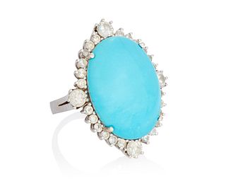 A turquoise and diamond cocktail ring