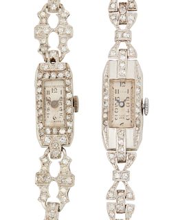Two Art Deco diamond wristwatches