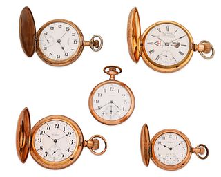 Five American gold-filled pocket watches