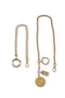 Two gold chain watch fobs