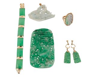 A group of jade jewelry items