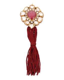 An Indian ruby, diamond and enamel pendant