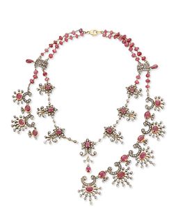 A partial Indian ruby and diamond necklace