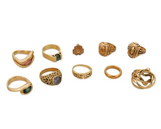 Ten various gold rings