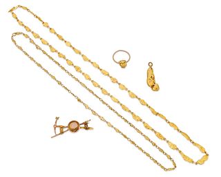 A group of gold nugget jewelry