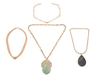 A group of pendants and necklaces