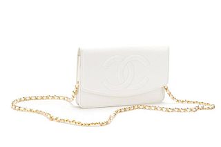 Chanel White Caviar Leather Wallet on Chain
