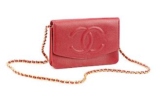 Chanel Red Caviar Leather Wallet on Chain