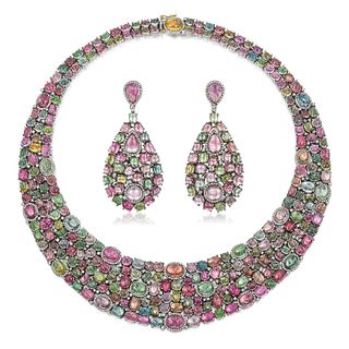 Tourmaline and Diamond Necklace and Earrings Set