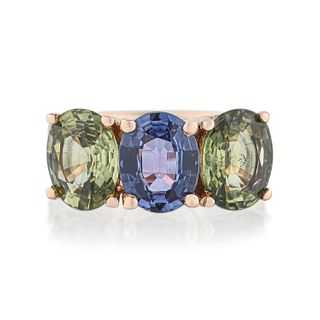 Three Unheated Colored Sapphire Ring, GIA Certified