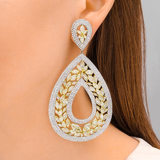 White and Yellow Diamond Statement Earrings