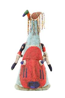 Yoruba People Bead-Embroidered Oba Crown