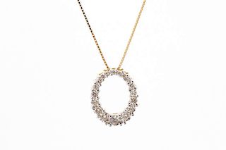 14k Yellow Gold & Diamond Oval Pendant Necklace