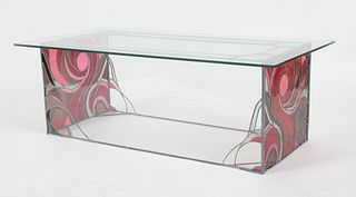 Jerry Siano Stained, Leaded Glass Coffee Table