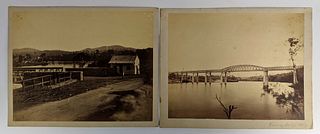 2 Photographs of Brisbane Bridges, Railway Bridge, Oxley & Victoria Bridge, from City
