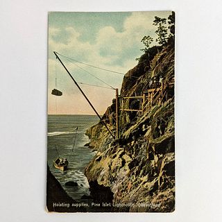 Coloured Shell Series Postcard: Hoisting Supplies, Pine Islet Lighthouse, Queensland