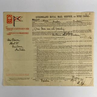 [AUSTRALIA] Bill of Landing for an Oil Painting Shipped from London to Brisbane, 1887
