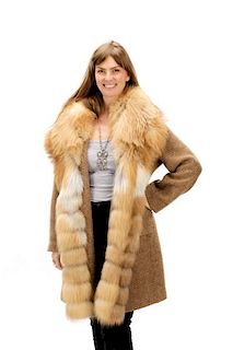 Ermanno Scervino Brown Wool & Fox Fur Coat