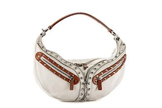 Versace White & Brown Leather Studded Handbag