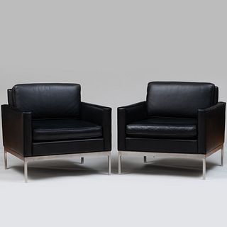 Pair of Nico Zographos Leather and Brushed Stainless Steel Armchairs