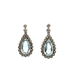 Platinum Drop Earrings with Aquamarine & Diamonds