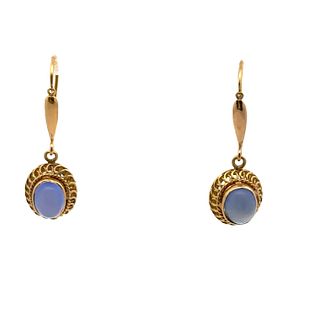 18k Gold Earrings with blue Moonstones