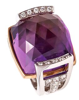 Salavetti Italy Cocktail Ring In 18K Gold With 23.51 Cts In Diamonds & Amethyst