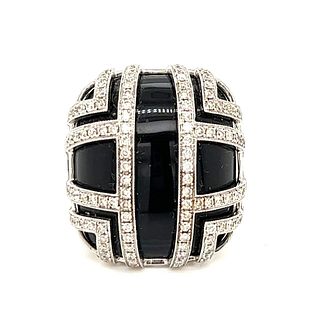 14K White Gold Onyx & Diamond Ring