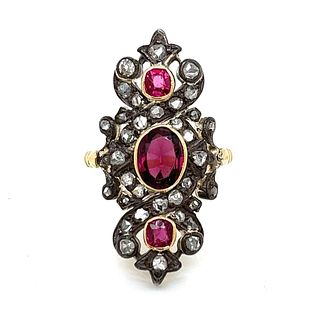 18K & Silver Top Diamond and Ruby Ring