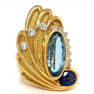 18K Gold Sapphire, Diamond, & Topaz Ring