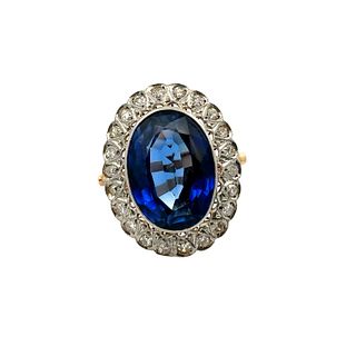 Synthetic Sapphire & Diamonds 18k Gold antique Ring