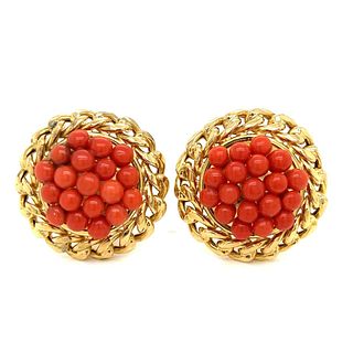 Italian 18K Gold Coral Earrings