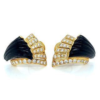 18K Yellow Gold Diamond & Onyx Earrings