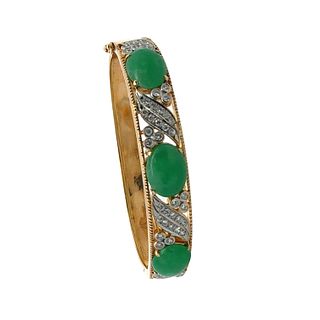 Jade & Diamond Bangle Bracelet in 20k Gold