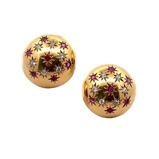 Victorian 14k Gold Earrings with Diamonds & Rubies