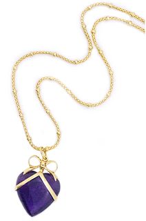 Unoaerre heart shape 14k Necklace chain with 22.32 cts Amethyst