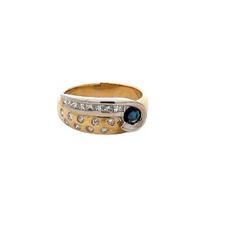 14k Gold Ring with Diamonds & Sapphire